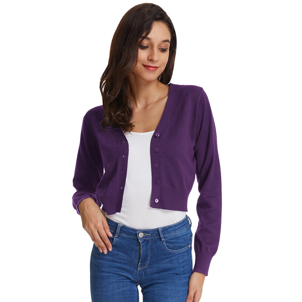 Fashion forward Knitting Coat Cardigan Women's VNeck Crop Cotton Knitwear - Picture 38 of 236