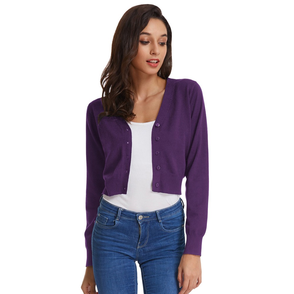 Classy V Neck Cropped Cotton Knitwear Knitting Coat Cardigan Check Your Size - Picture 39 of 236