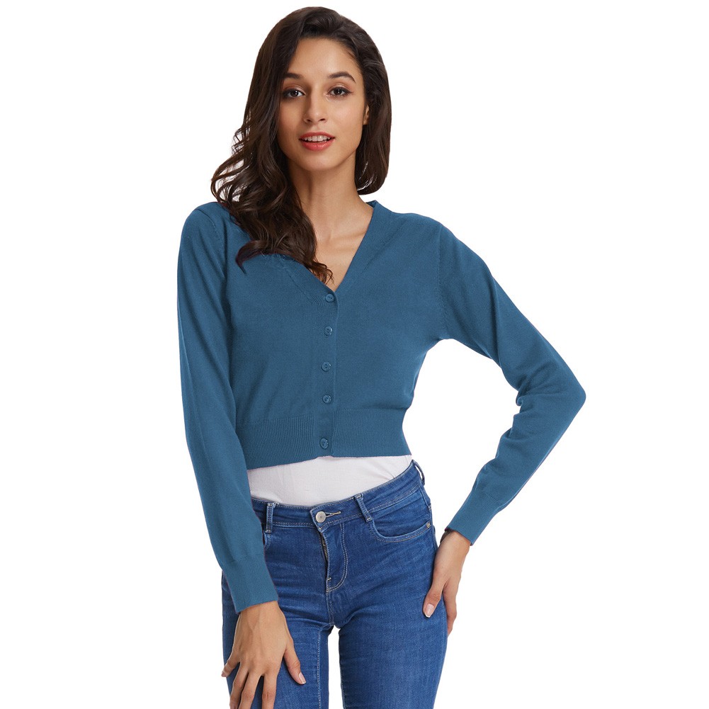 Fashion forward Knitting Coat Cardigan Women's VNeck Crop Cotton Knitwear - Picture 66 of 236