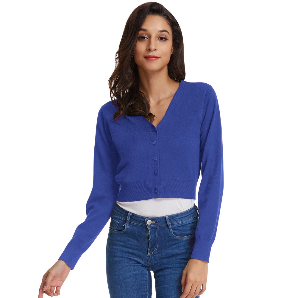 Fashion forward Knitting Coat Cardigan Women's VNeck Crop Cotton Knitwear - Picture 77 of 236