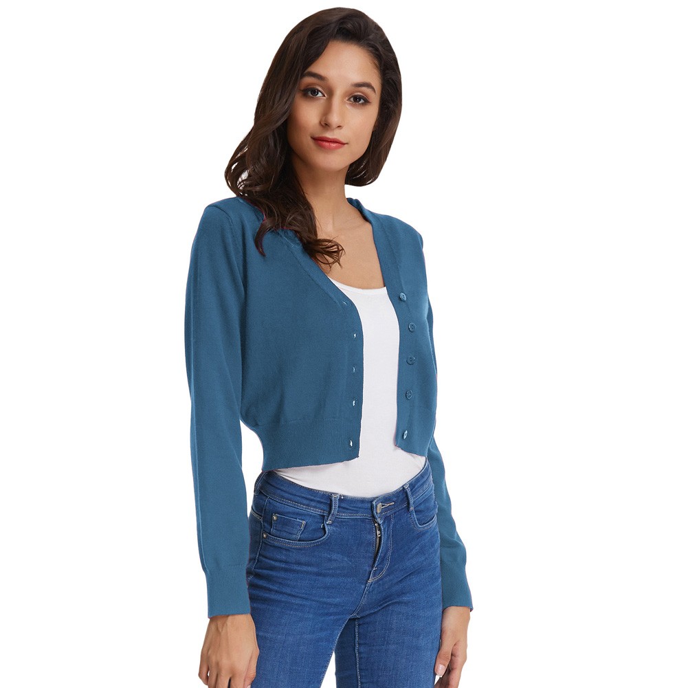 Fashion forward Knitting Coat Cardigan Women's VNeck Crop Cotton Knitwear - Picture 64 of 236