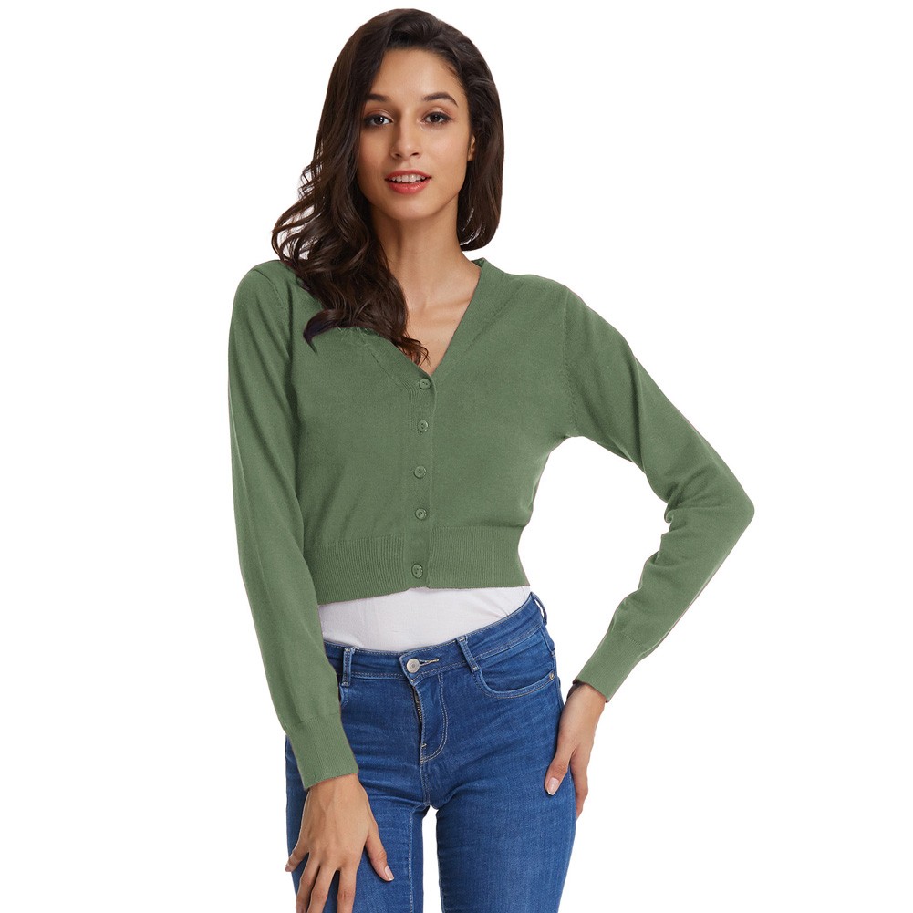Fashion forward Knitting Coat Cardigan Women's VNeck Crop Cotton Knitwear - Picture 54 of 236