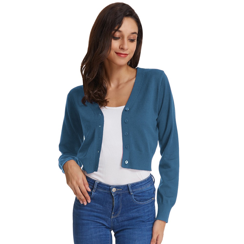 Fashion forward Knitting Coat Cardigan Women's VNeck Crop Cotton Knitwear - Picture 72 of 236
