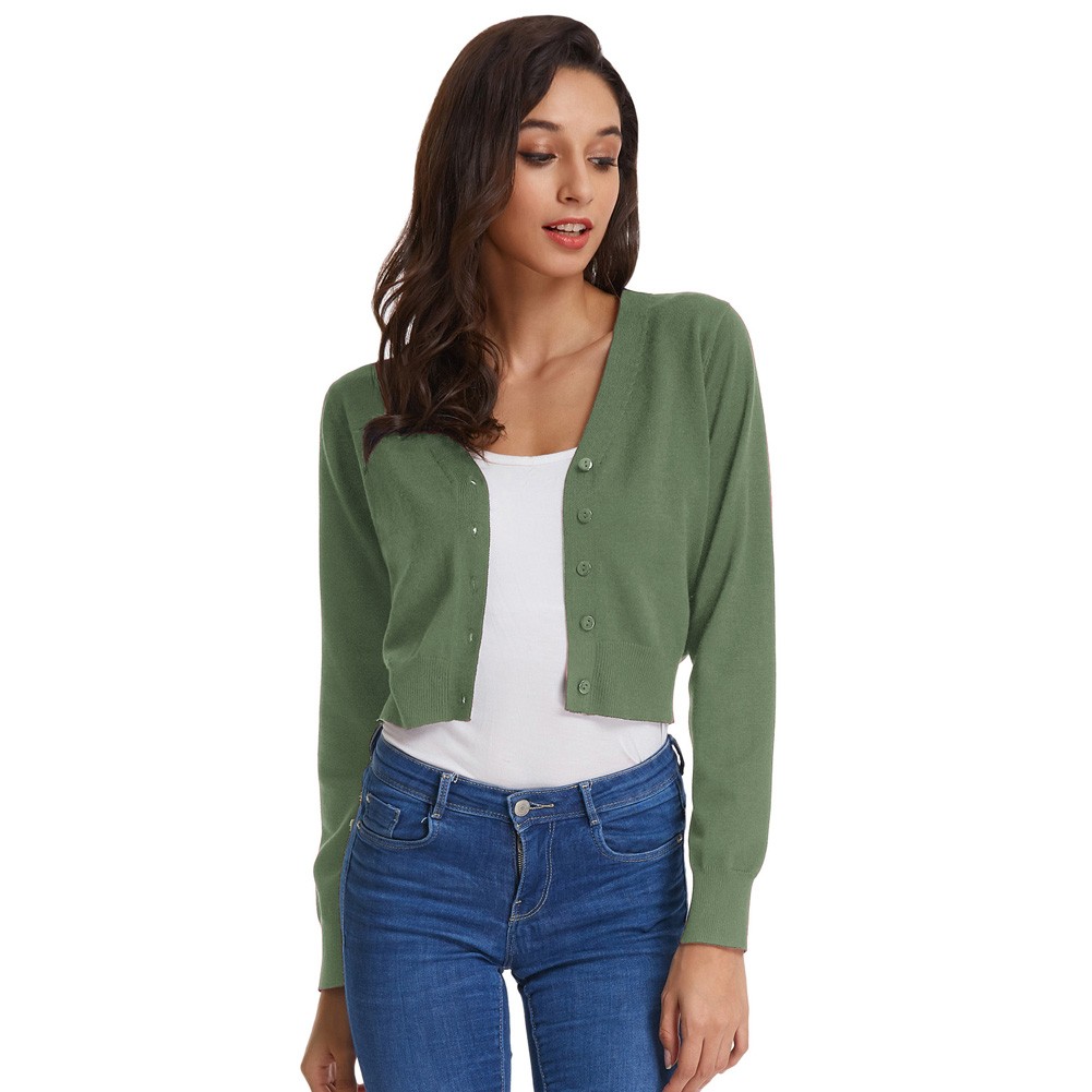 Fashion forward Knitting Coat Cardigan Women's VNeck Crop Cotton Knitwear - Picture 51 of 236