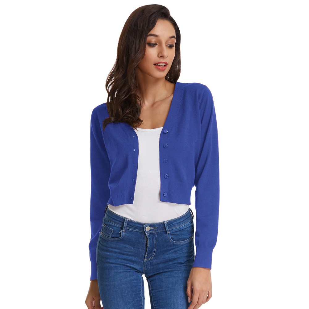 Fashion forward Knitting Coat Cardigan Women's VNeck Crop Cotton Knitwear - Picture 75 of 236