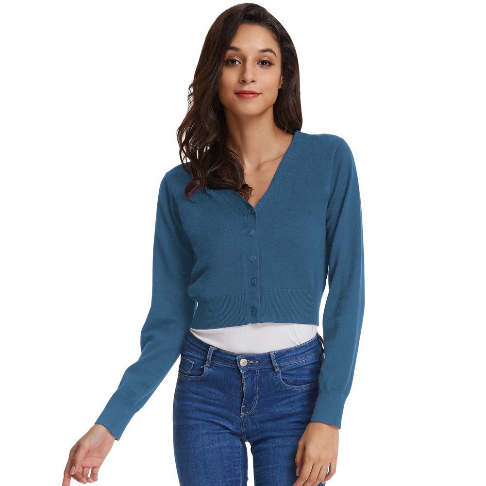Fashion forward Knitting Coat Cardigan Women's VNeck Crop Cotton Knitwear - Picture 65 of 236