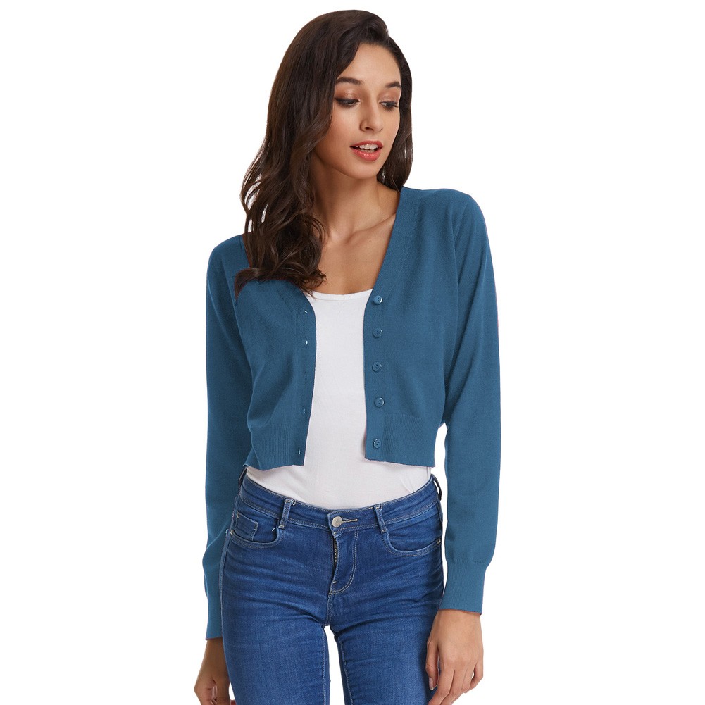 Fashion forward Knitting Coat Cardigan Women's VNeck Crop Cotton Knitwear - Picture 63 of 236