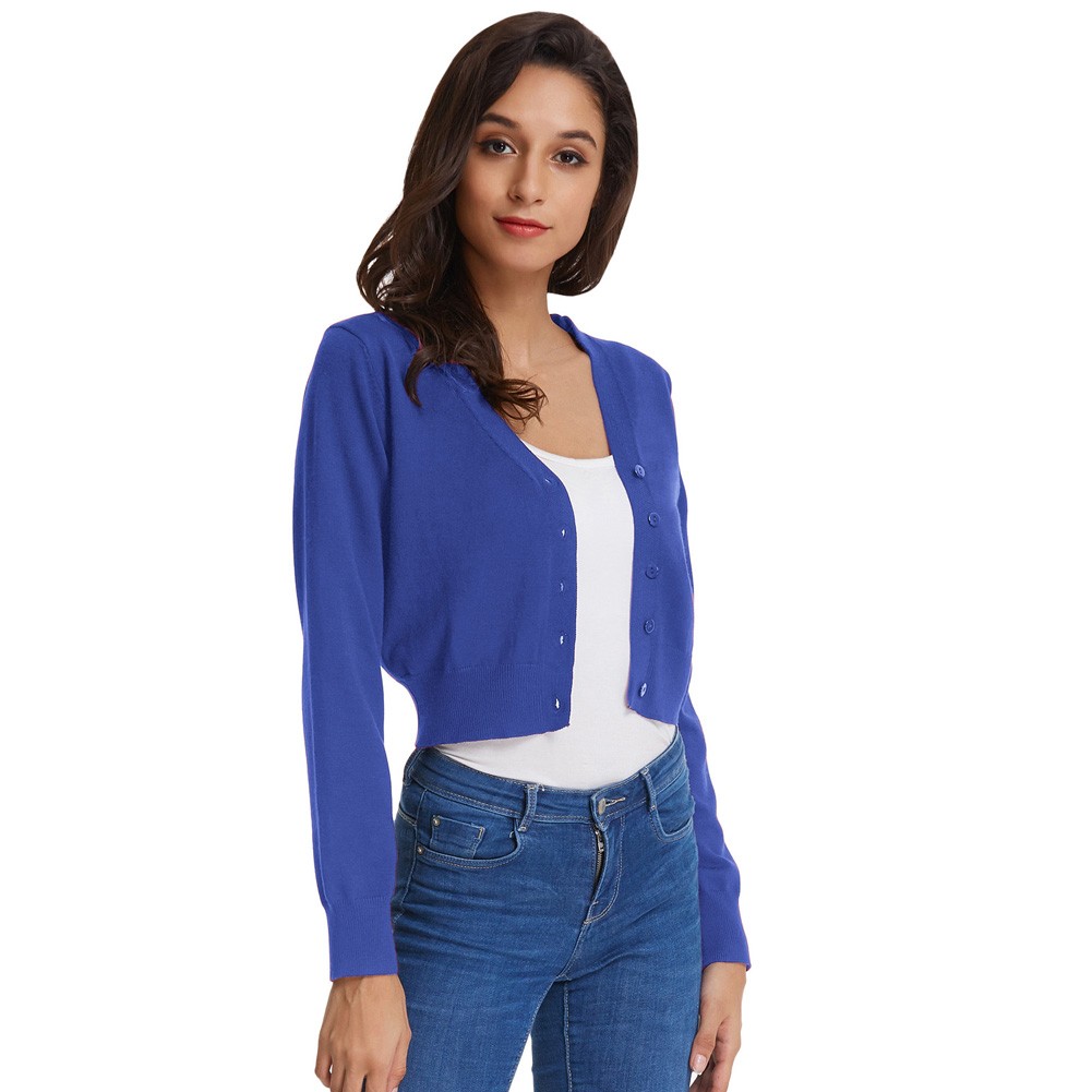 Fashion forward Knitting Coat Cardigan Women's VNeck Crop Cotton Knitwear - Picture 76 of 236