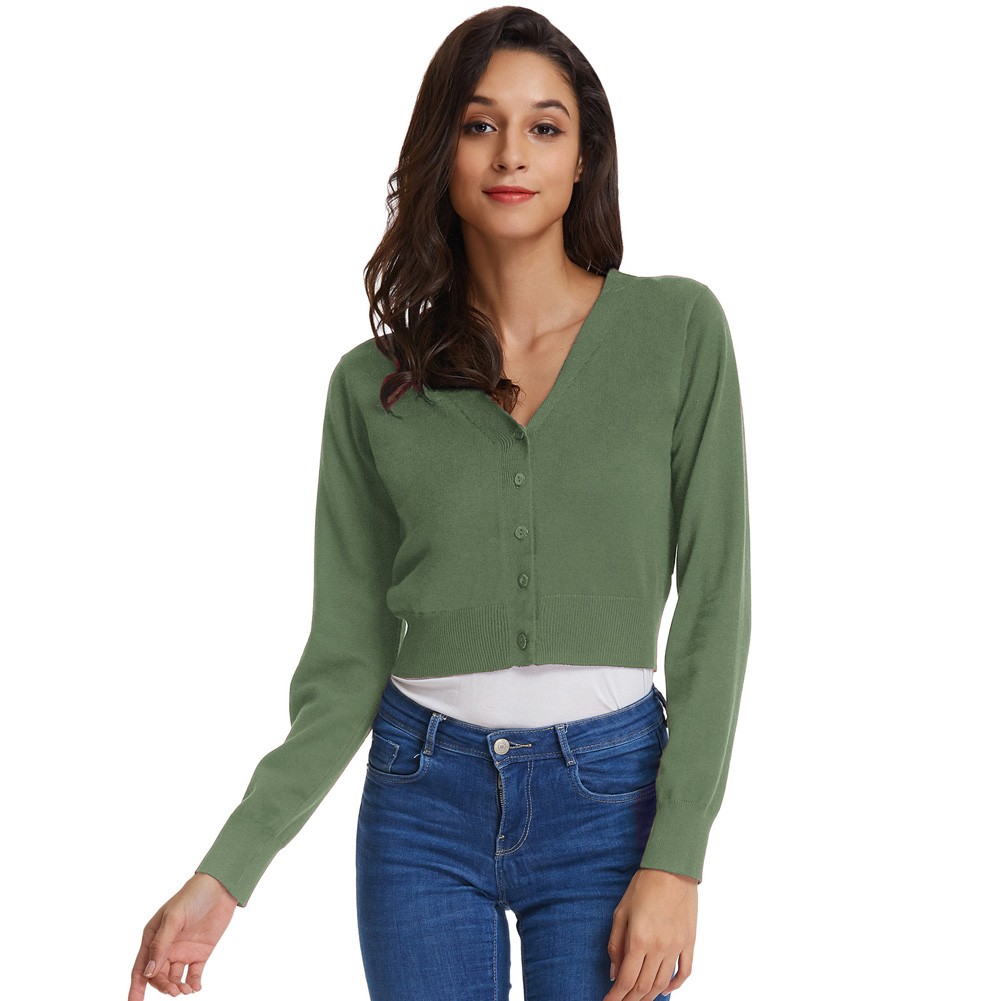 Fashion forward Knitting Coat Cardigan Women's VNeck Crop Cotton Knitwear - Picture 53 of 236