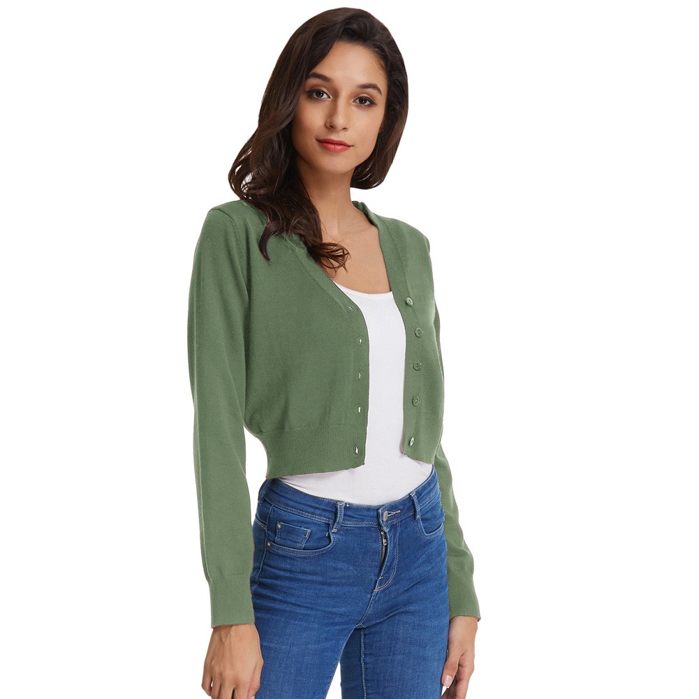 Fashion forward Knitting Coat Cardigan Women's VNeck Crop Cotton Knitwear - Picture 52 of 236
