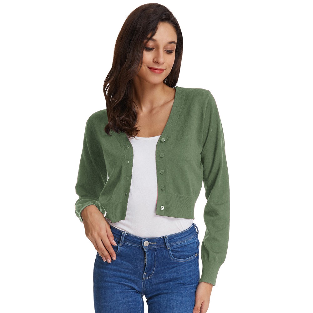 Fashion forward Knitting Coat Cardigan Women's VNeck Crop Cotton Knitwear - Picture 60 of 236