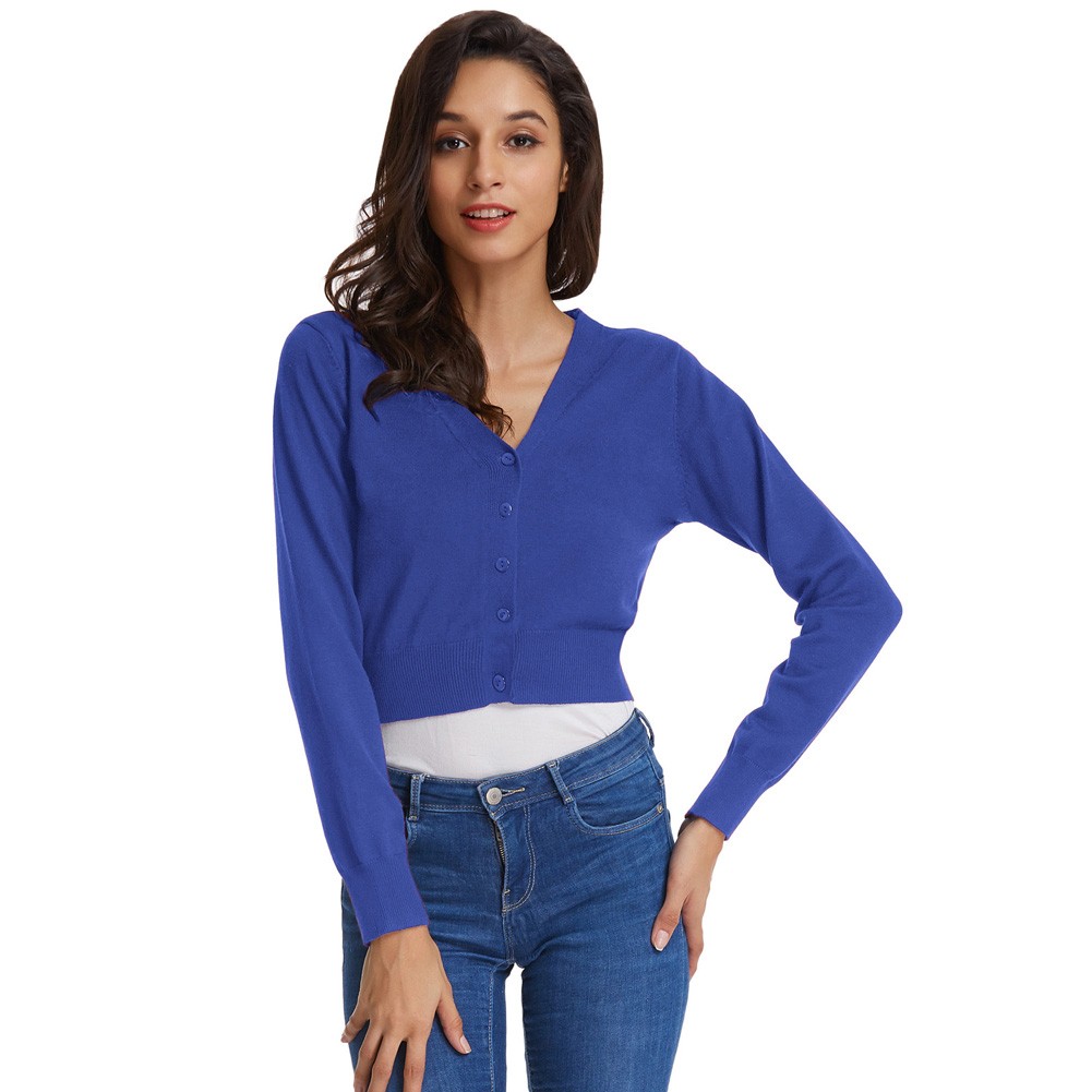 Fashion forward Knitting Coat Cardigan Women's VNeck Crop Cotton Knitwear - Picture 78 of 236