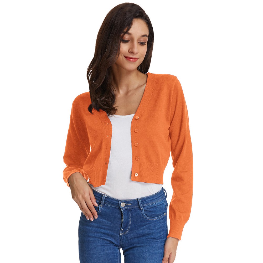 Fashion forward Knitting Coat Cardigan Women's VNeck Crop Cotton Knitwear - Picture 117 of 236