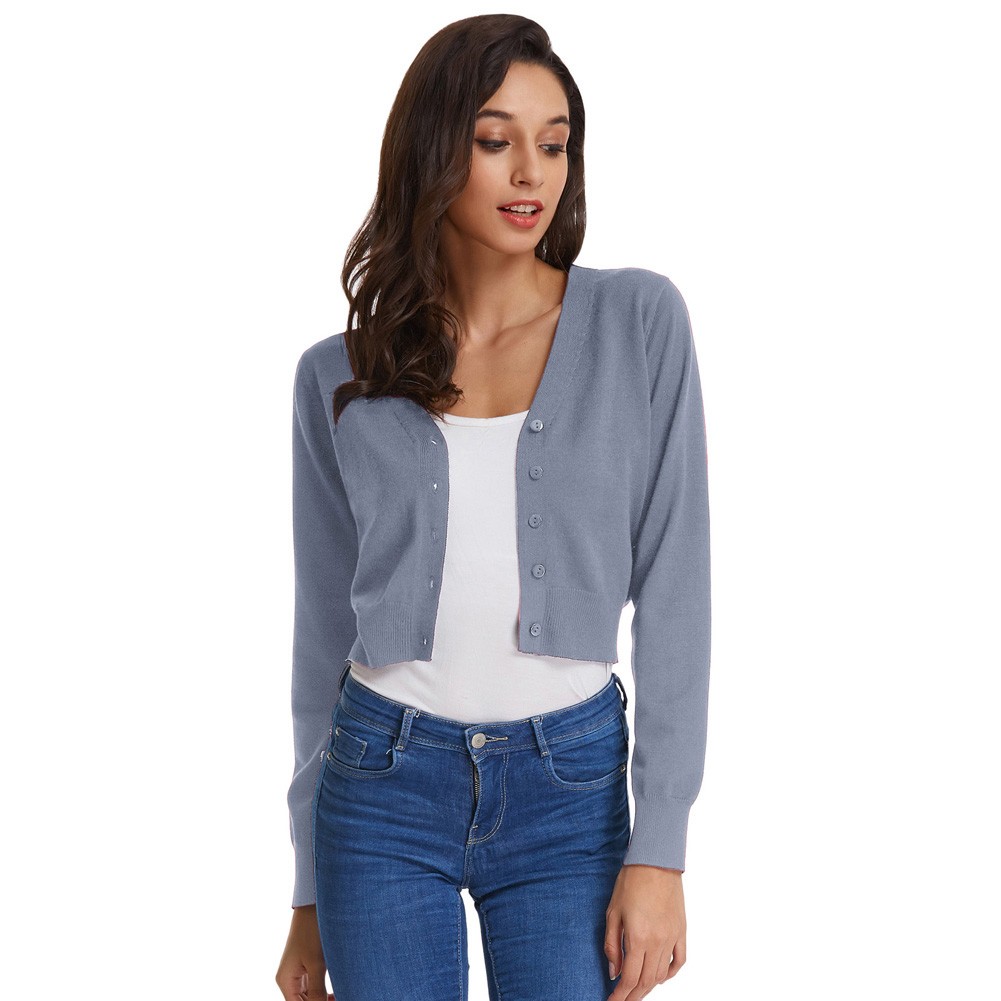 Fashion forward Knitting Coat Cardigan Women's VNeck Crop Cotton Knitwear - Picture 121 of 236