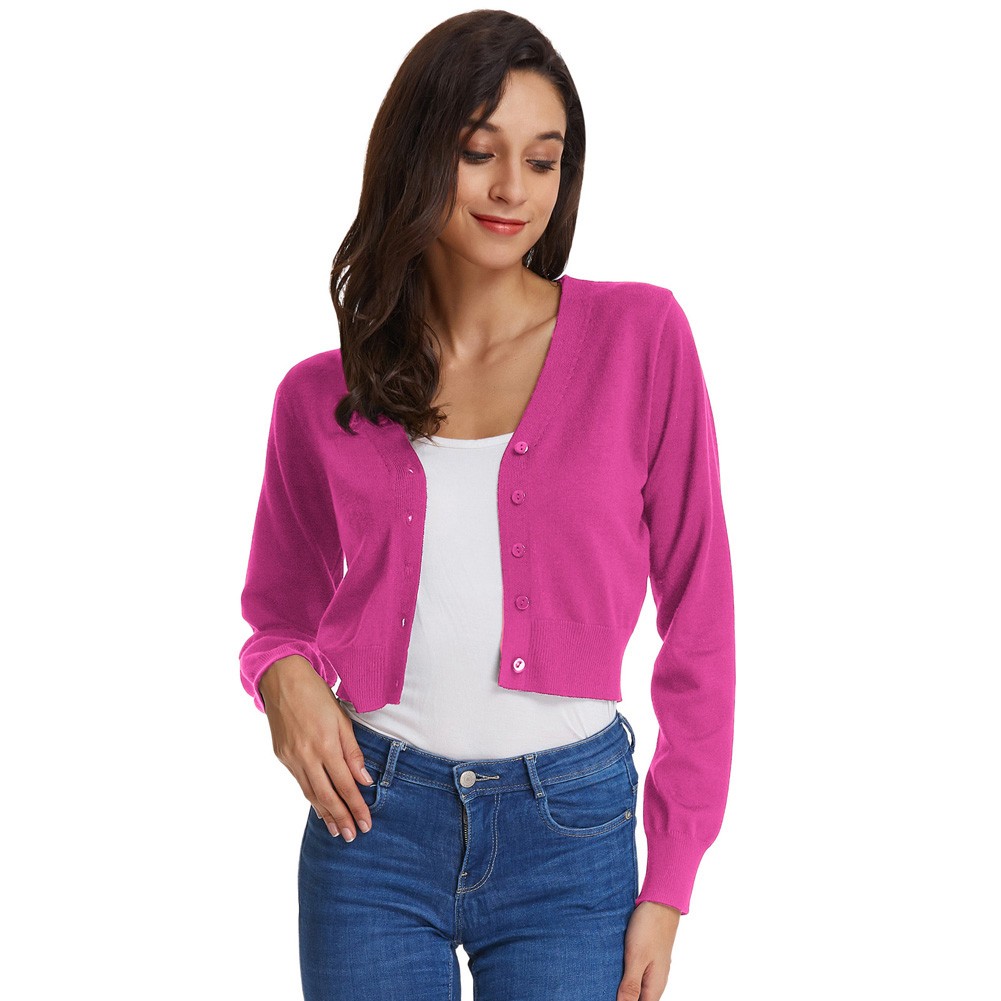 Fashion forward Knitting Coat Cardigan Women's VNeck Crop Cotton Knitwear - Picture 140 of 236