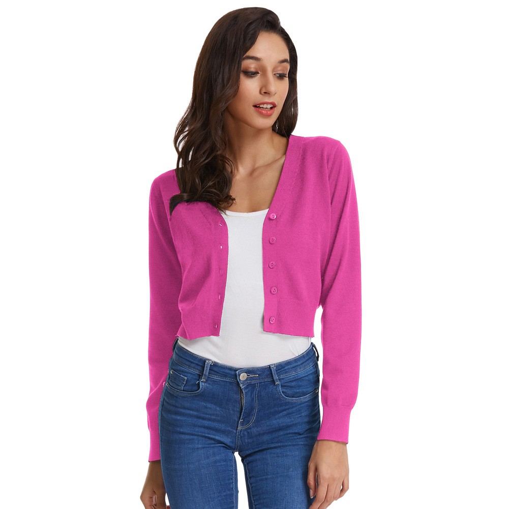 Fashion forward Knitting Coat Cardigan Women's VNeck Crop Cotton Knitwear - Picture 135 of 236