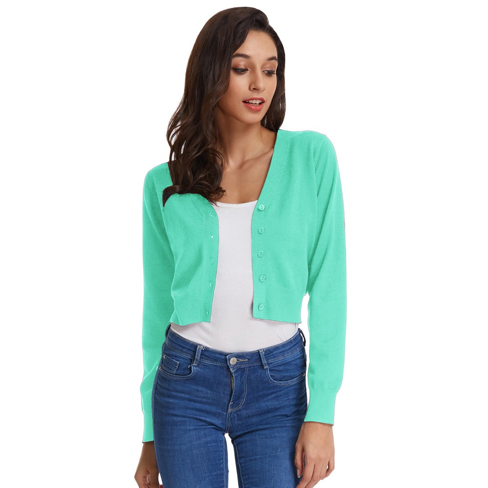 Fashion forward Knitting Coat Cardigan Women's VNeck Crop Cotton Knitwear - Picture 94 of 236