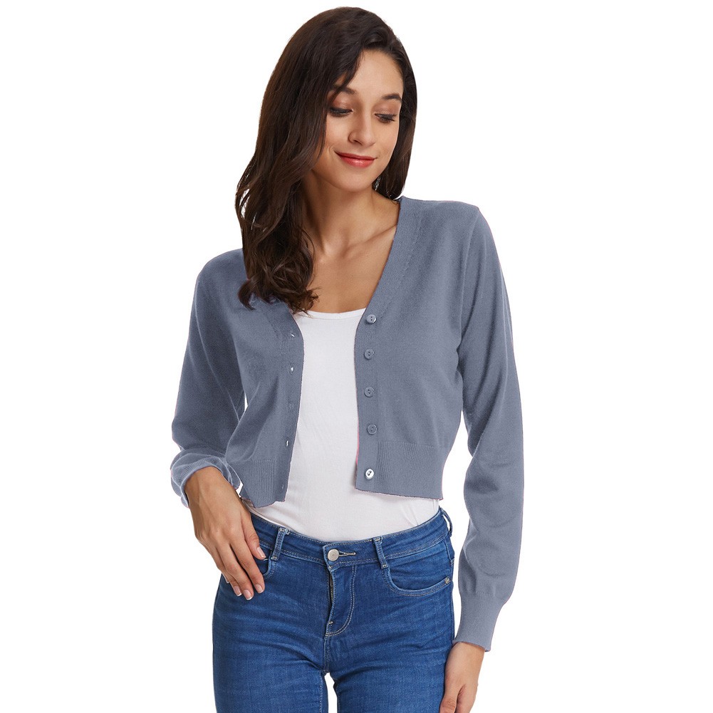 Fashion forward Knitting Coat Cardigan Women's VNeck Crop Cotton Knitwear - Picture 128 of 236