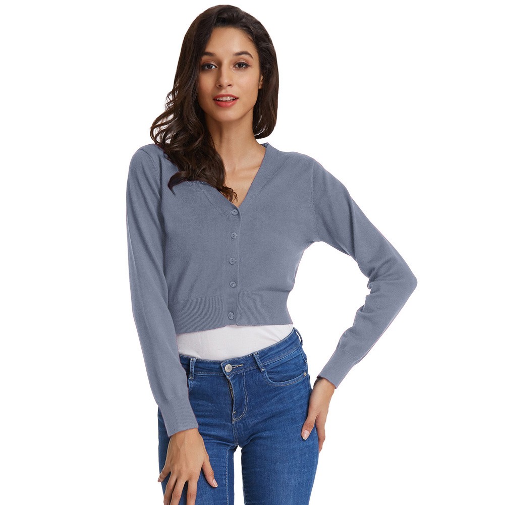 Fashion forward Knitting Coat Cardigan Women's VNeck Crop Cotton Knitwear - Picture 124 of 236