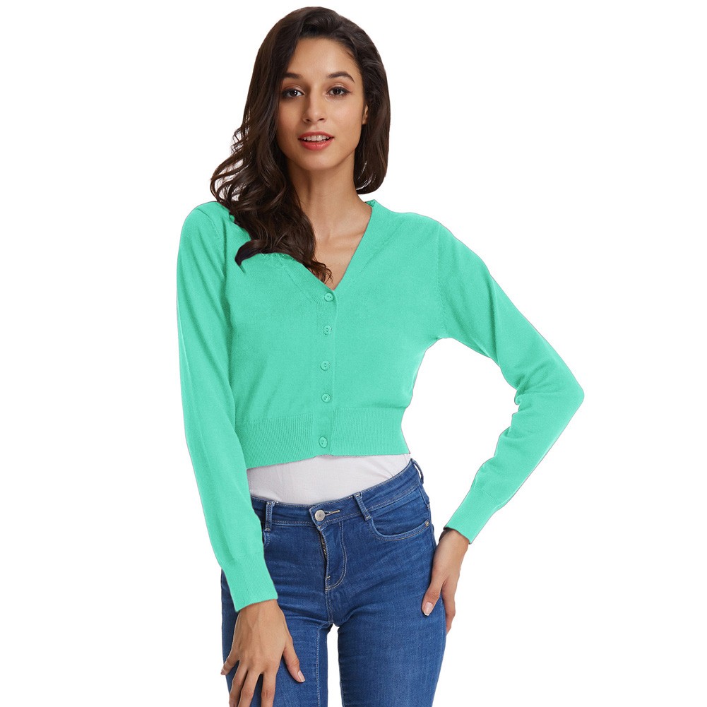 Fashion forward Knitting Coat Cardigan Women's VNeck Crop Cotton Knitwear - Picture 87 of 236