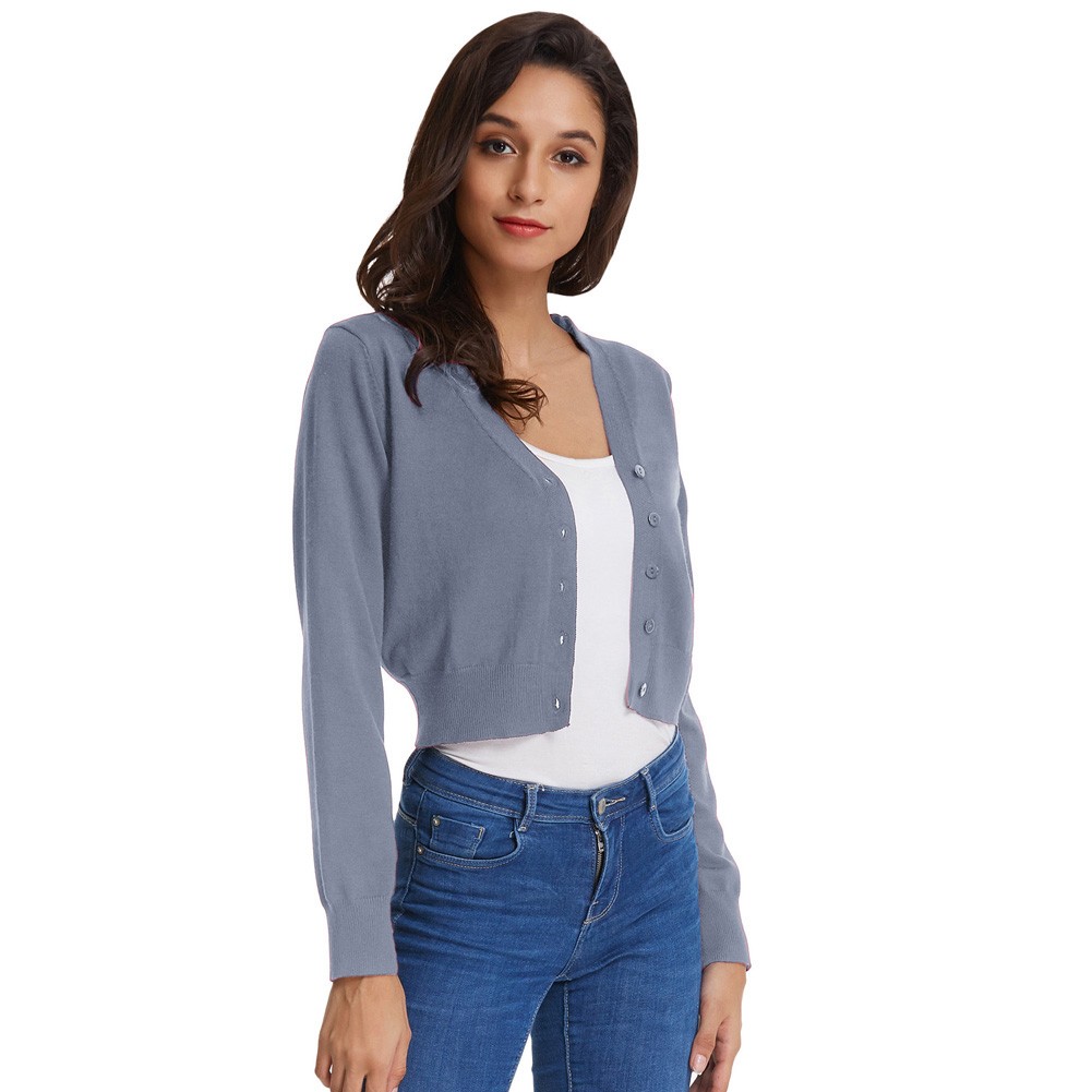 Fashion forward Knitting Coat Cardigan Women's VNeck Crop Cotton Knitwear - Picture 122 of 236