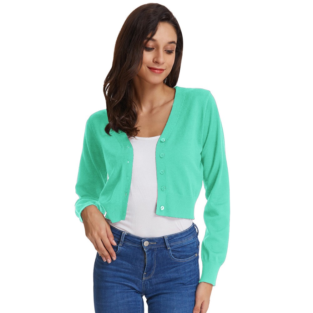 Fashion forward Knitting Coat Cardigan Women's VNeck Crop Cotton Knitwear - Picture 91 of 236
