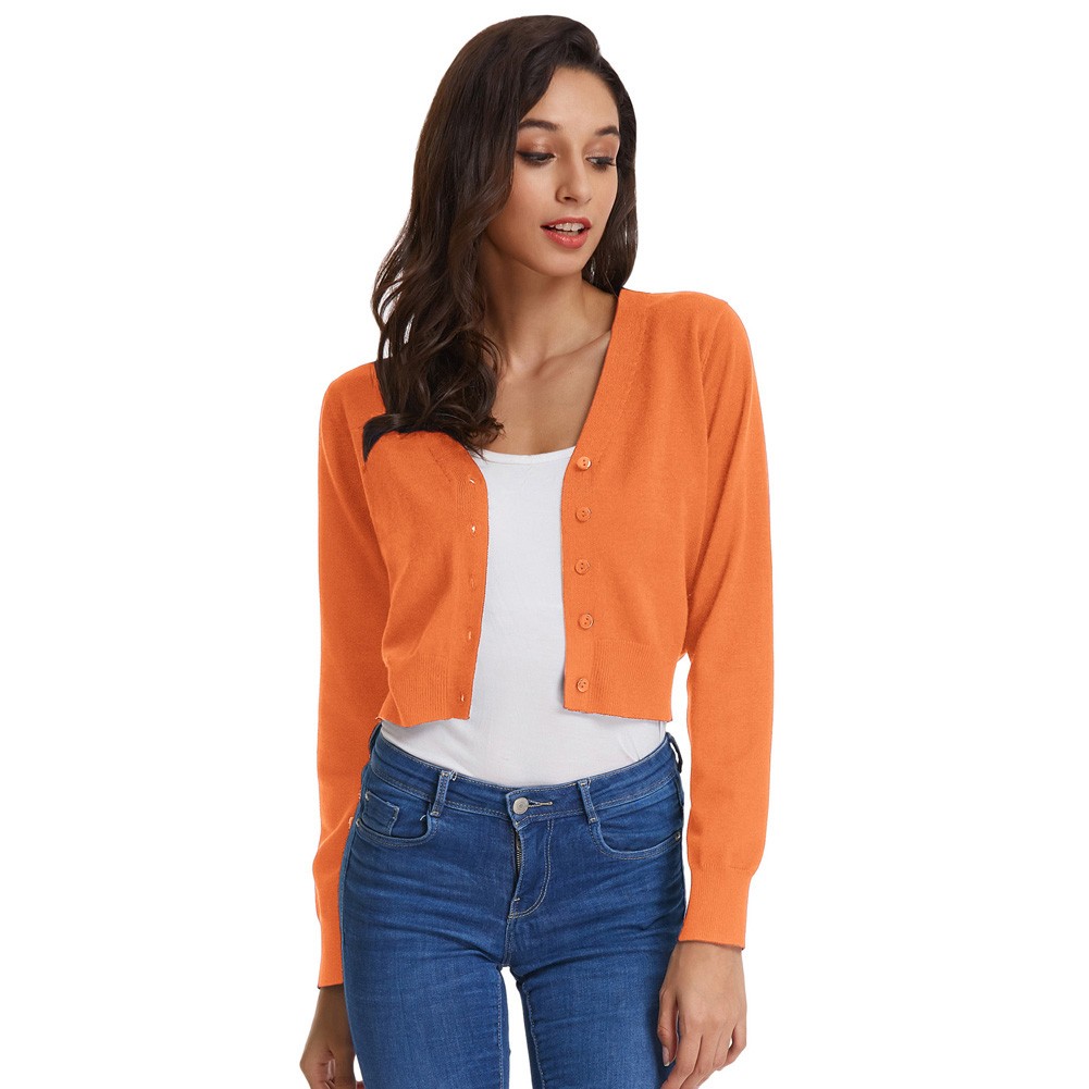 Fashion forward Knitting Coat Cardigan Women's VNeck Crop Cotton Knitwear - Picture 110 of 236