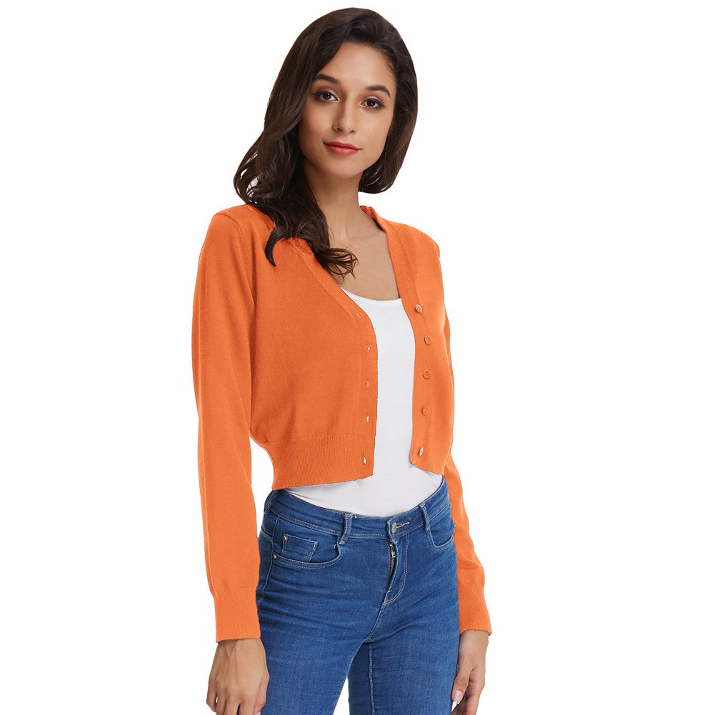 Fashion forward Knitting Coat Cardigan Women's VNeck Crop Cotton Knitwear - Picture 111 of 236