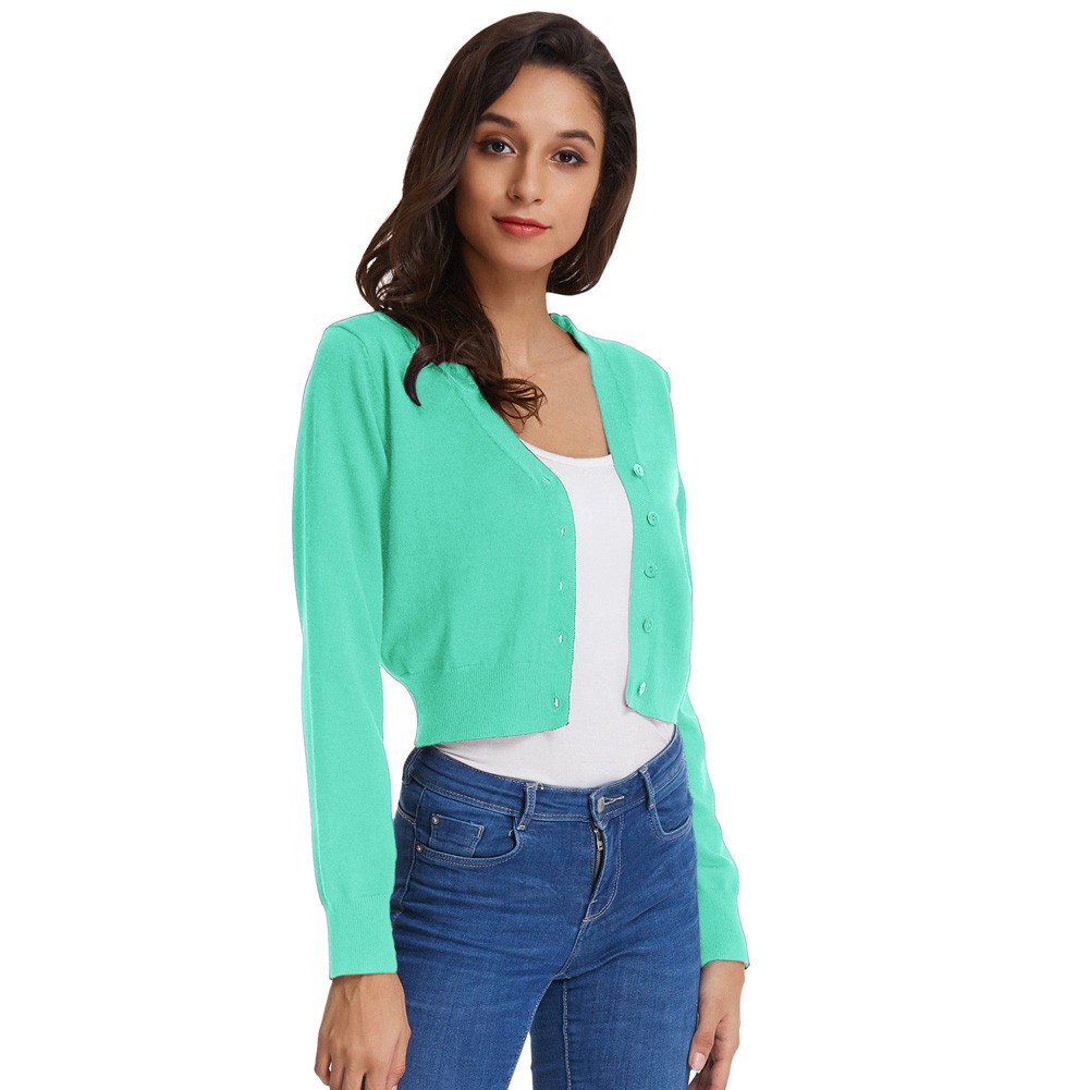 Fashion forward Knitting Coat Cardigan Women's VNeck Crop Cotton Knitwear - Picture 95 of 236