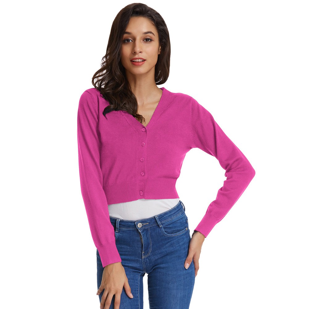 Fashion forward Knitting Coat Cardigan Women's VNeck Crop Cotton Knitwear - Picture 137 of 236