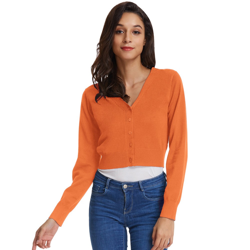 Fashion forward Knitting Coat Cardigan Women's VNeck Crop Cotton Knitwear - Picture 112 of 236