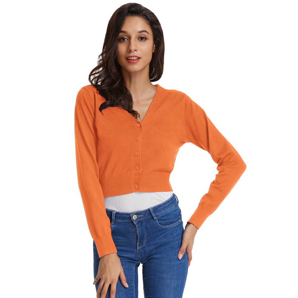 Fashion forward Knitting Coat Cardigan Women's VNeck Crop Cotton Knitwear - Picture 113 of 236