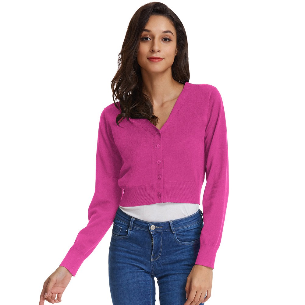 Fashion forward Knitting Coat Cardigan Women's VNeck Crop Cotton Knitwear - Picture 136 of 236