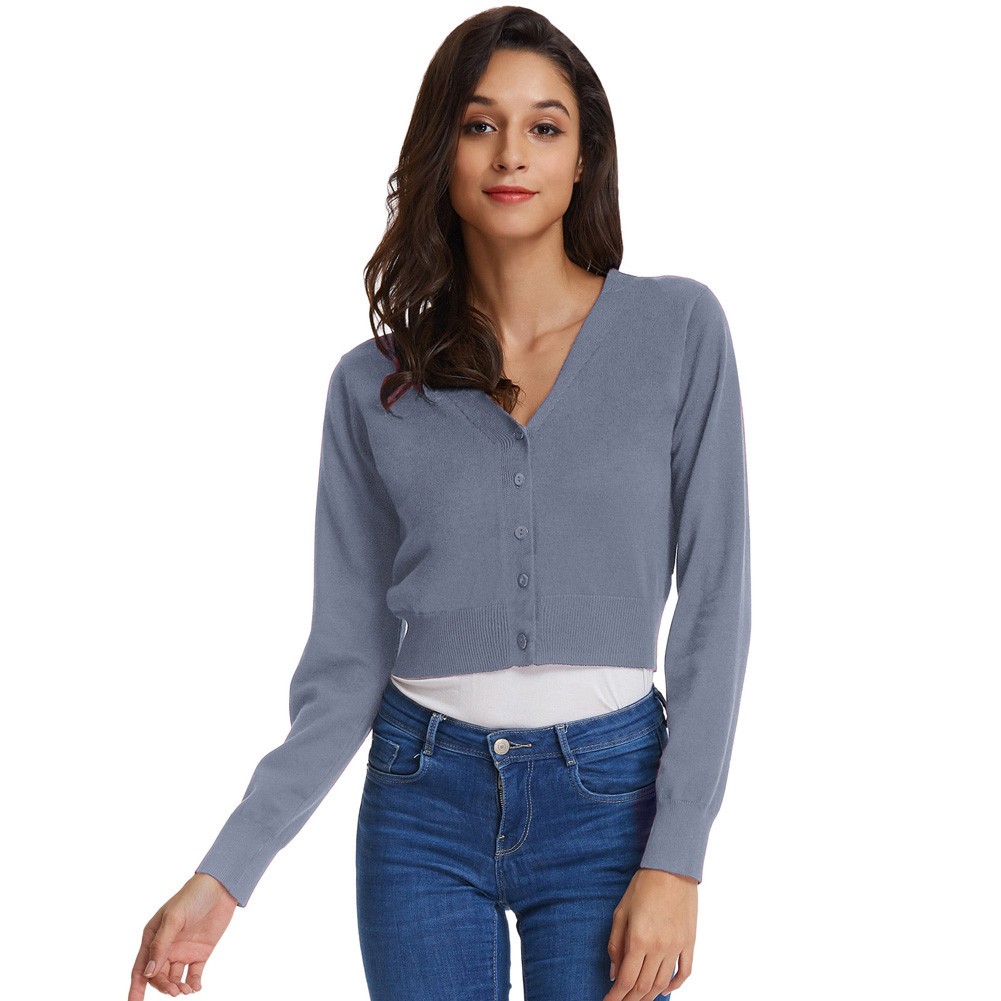 Fashion forward Knitting Coat Cardigan Women's VNeck Crop Cotton Knitwear - Picture 123 of 236