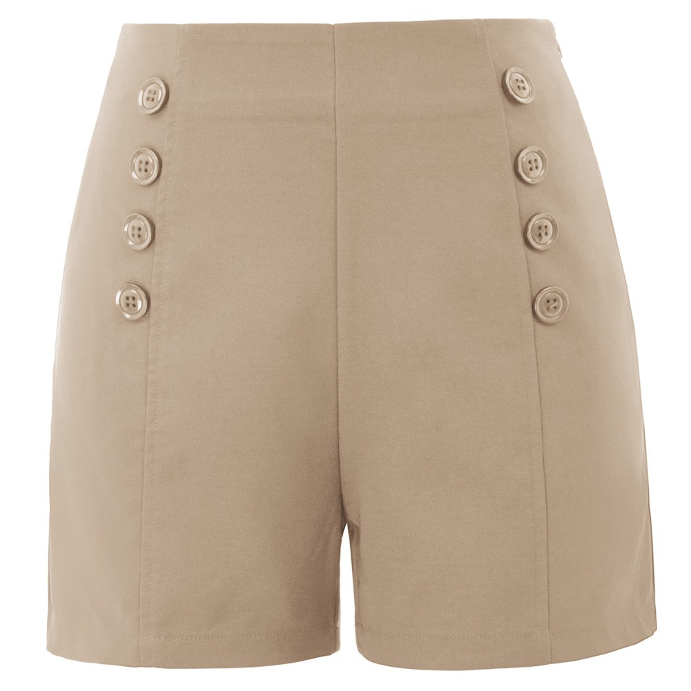 New Shorts Retro Plus Size Sailor Short Women Ladies Buttons Plain Black