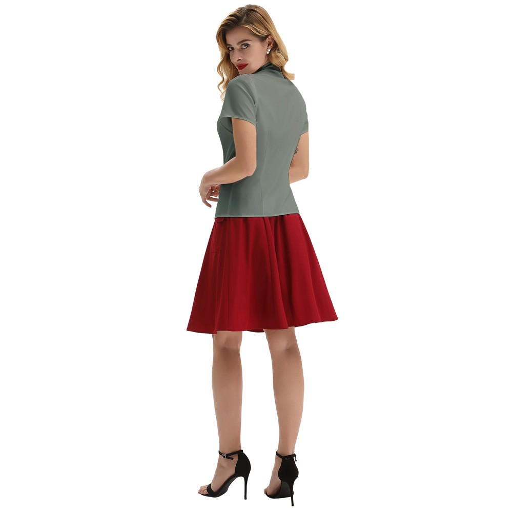 Stylish Solid Color Shirt Tops with BowKNot Adorned Short Sleeves for Women - Picture 19 of 78