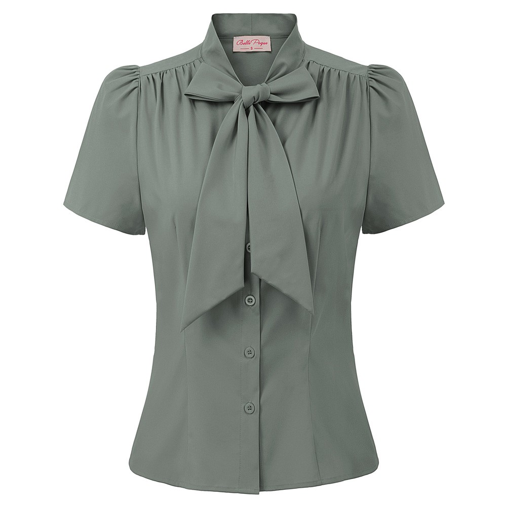 Stylish Solid Color Shirt Tops with BowKNot Adorned Short Sleeves for Women - Picture 13 of 78