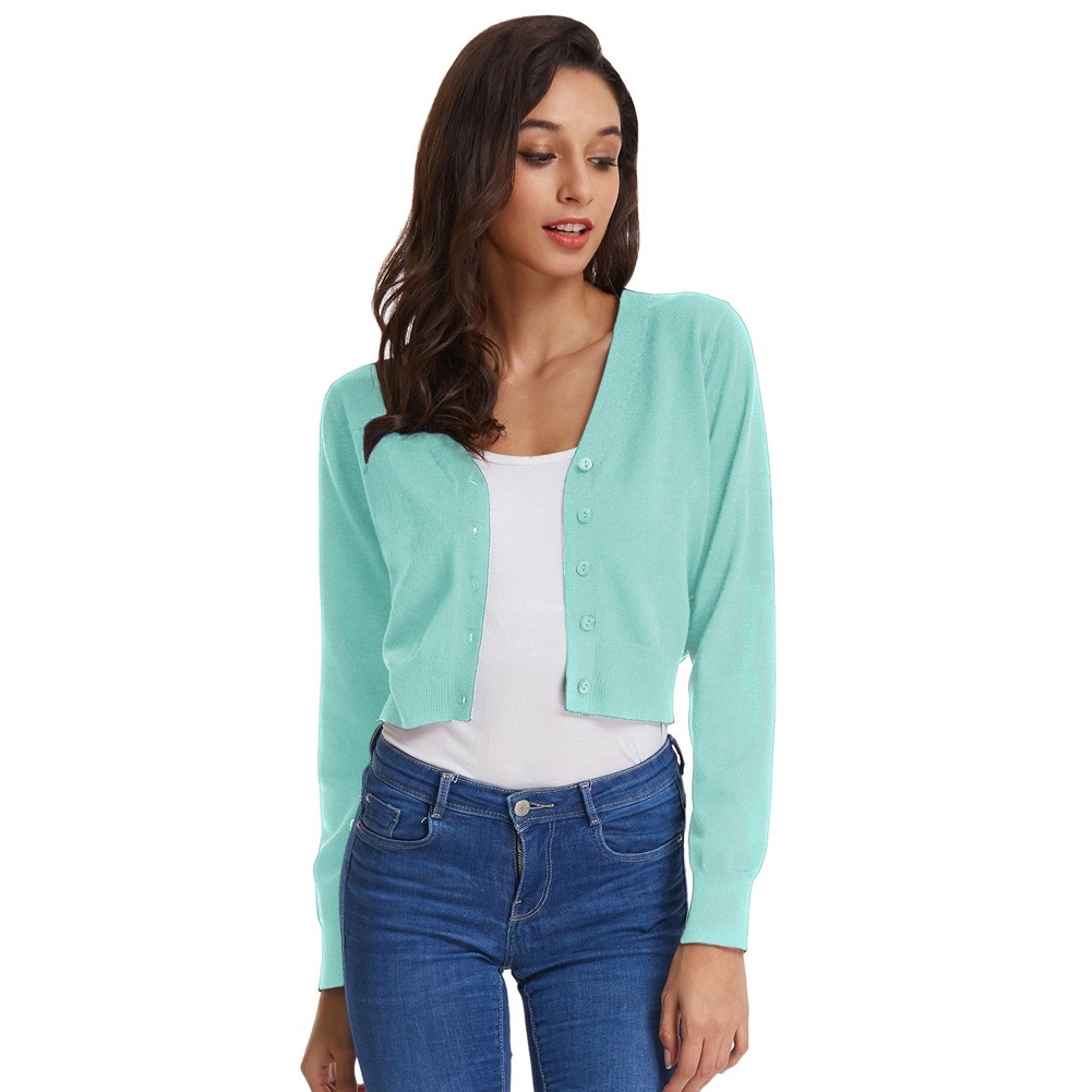 Fashion forward Knitting Coat Cardigan Women's VNeck Crop Cotton Knitwear - Picture 143 of 236