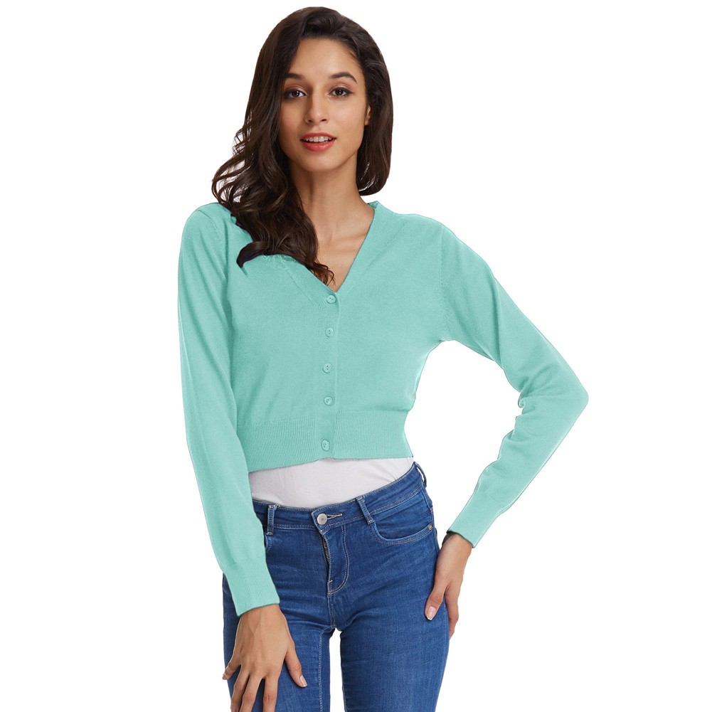 Fashion forward Knitting Coat Cardigan Women's VNeck Crop Cotton Knitwear - Picture 146 of 236