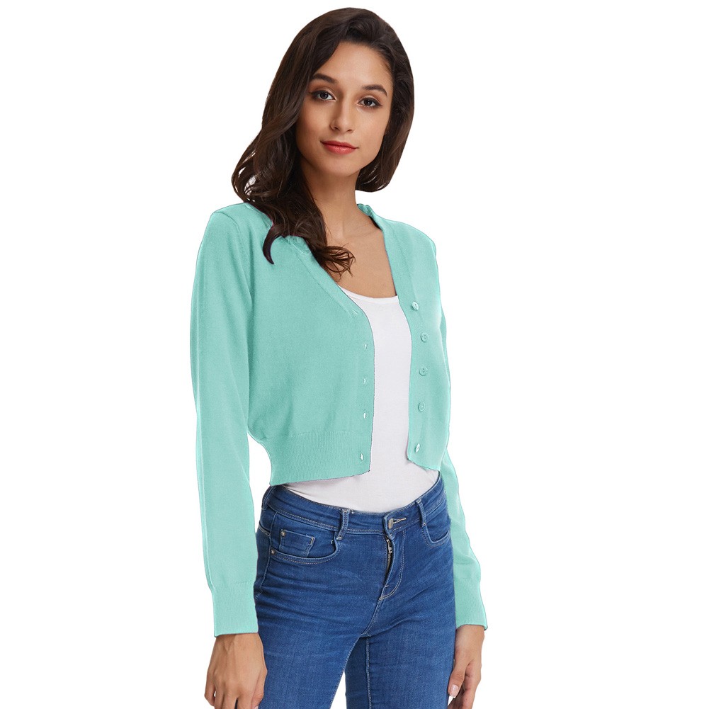 Fashion forward Knitting Coat Cardigan Women's VNeck Crop Cotton Knitwear - Picture 144 of 236
