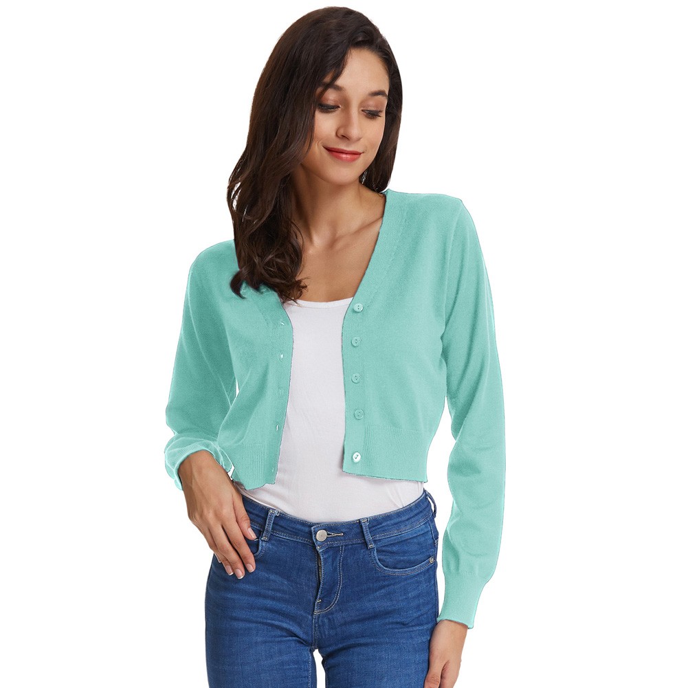 Fashion forward Knitting Coat Cardigan Women's VNeck Crop Cotton Knitwear - Picture 151 of 236