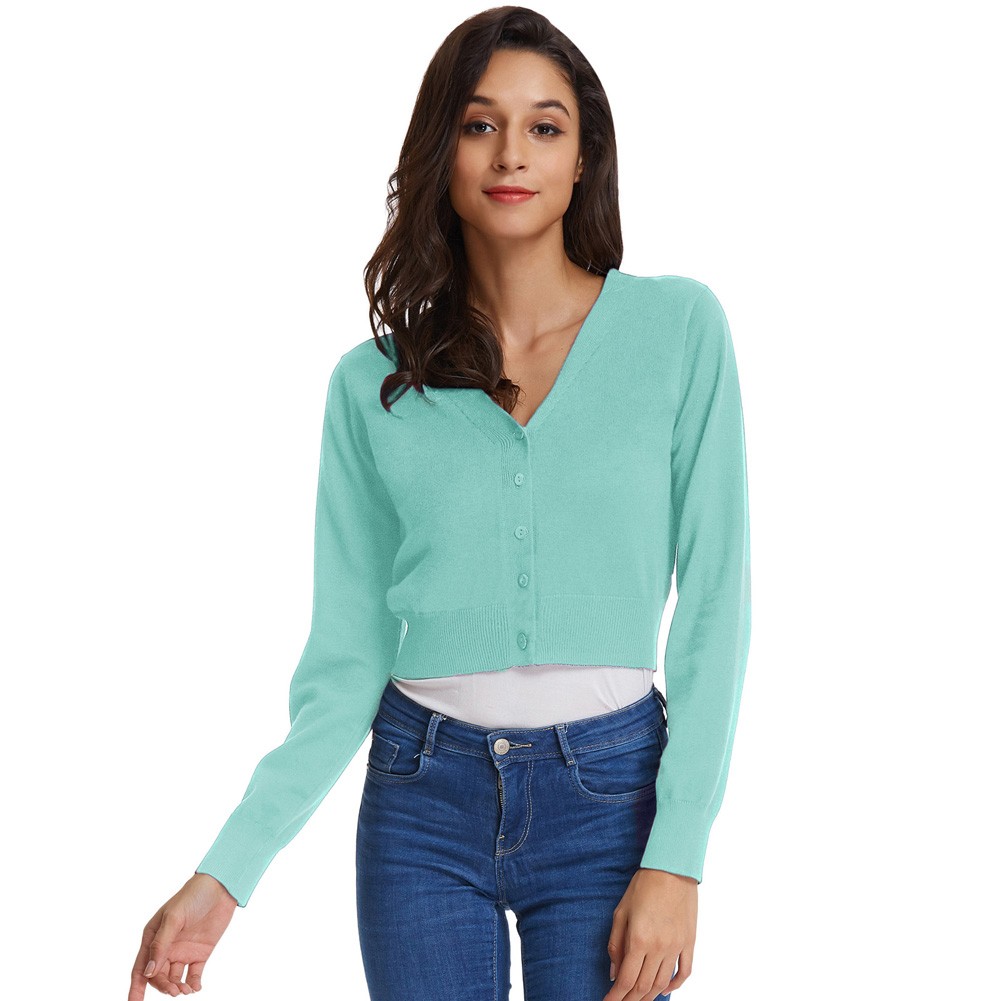 Fashion forward Knitting Coat Cardigan Women's VNeck Crop Cotton Knitwear - Picture 145 of 236