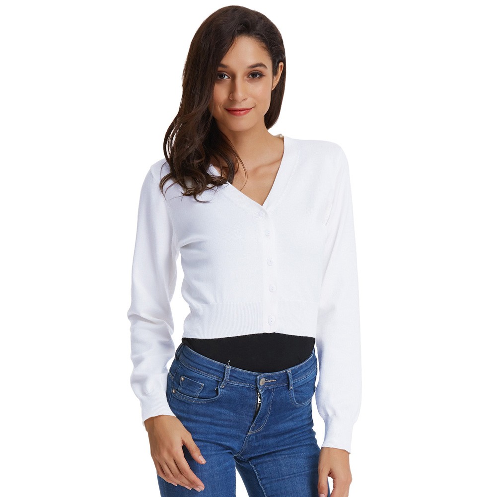 Fashion forward Knitting Coat Cardigan Women's VNeck Crop Cotton Knitwear - Picture 161 of 236