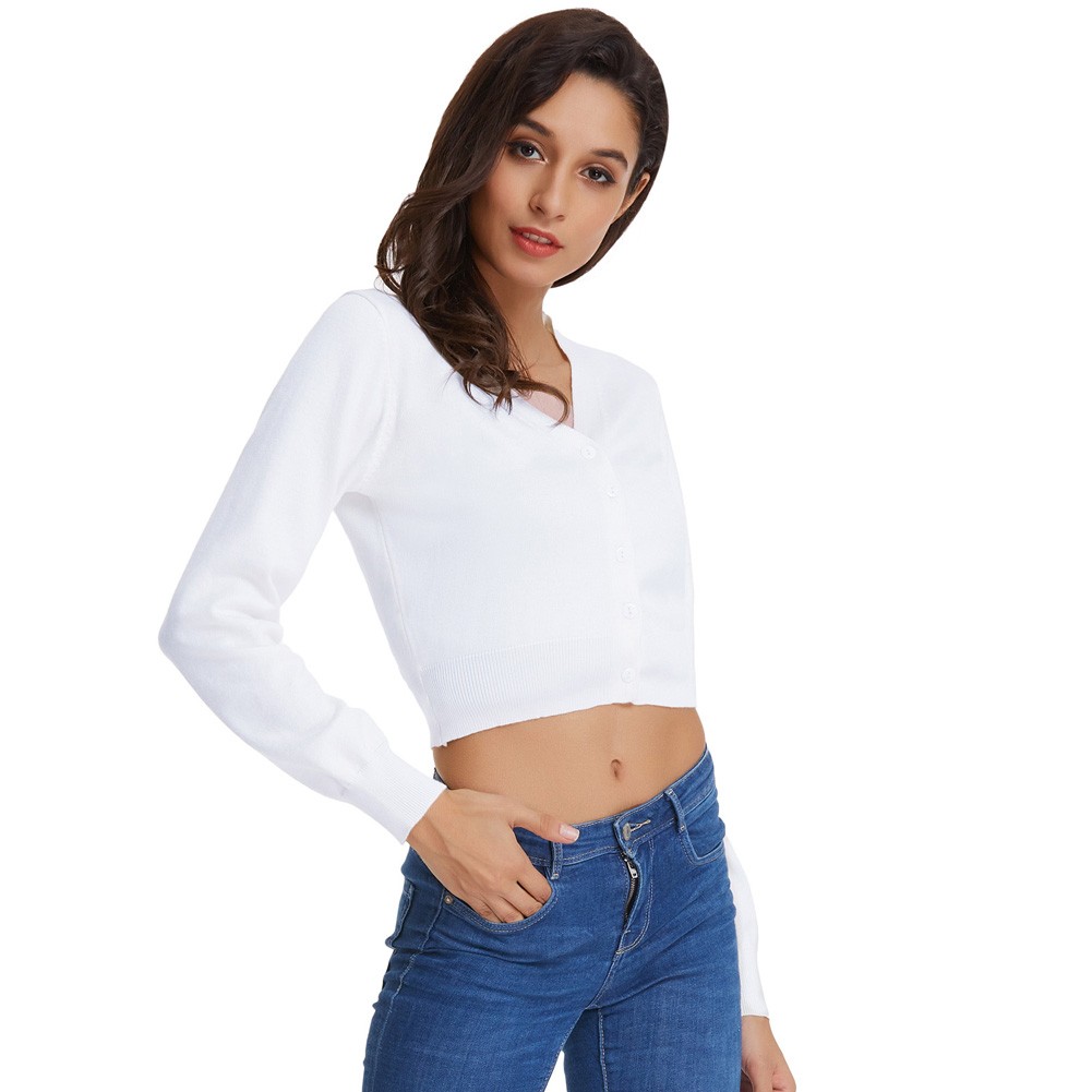 Classy V Neck Cropped Cotton Knitwear Knitting Coat Cardigan Check Your Size - Picture 163 of 236