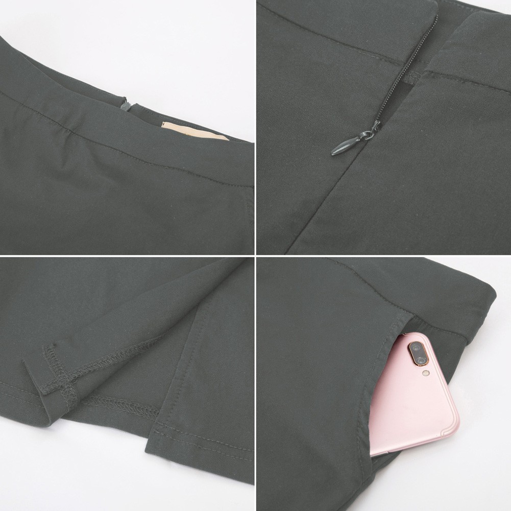 Solid Color Bodycon Skirt with Stretchy Back Split and Pockets for Women - Picture 21 of 69