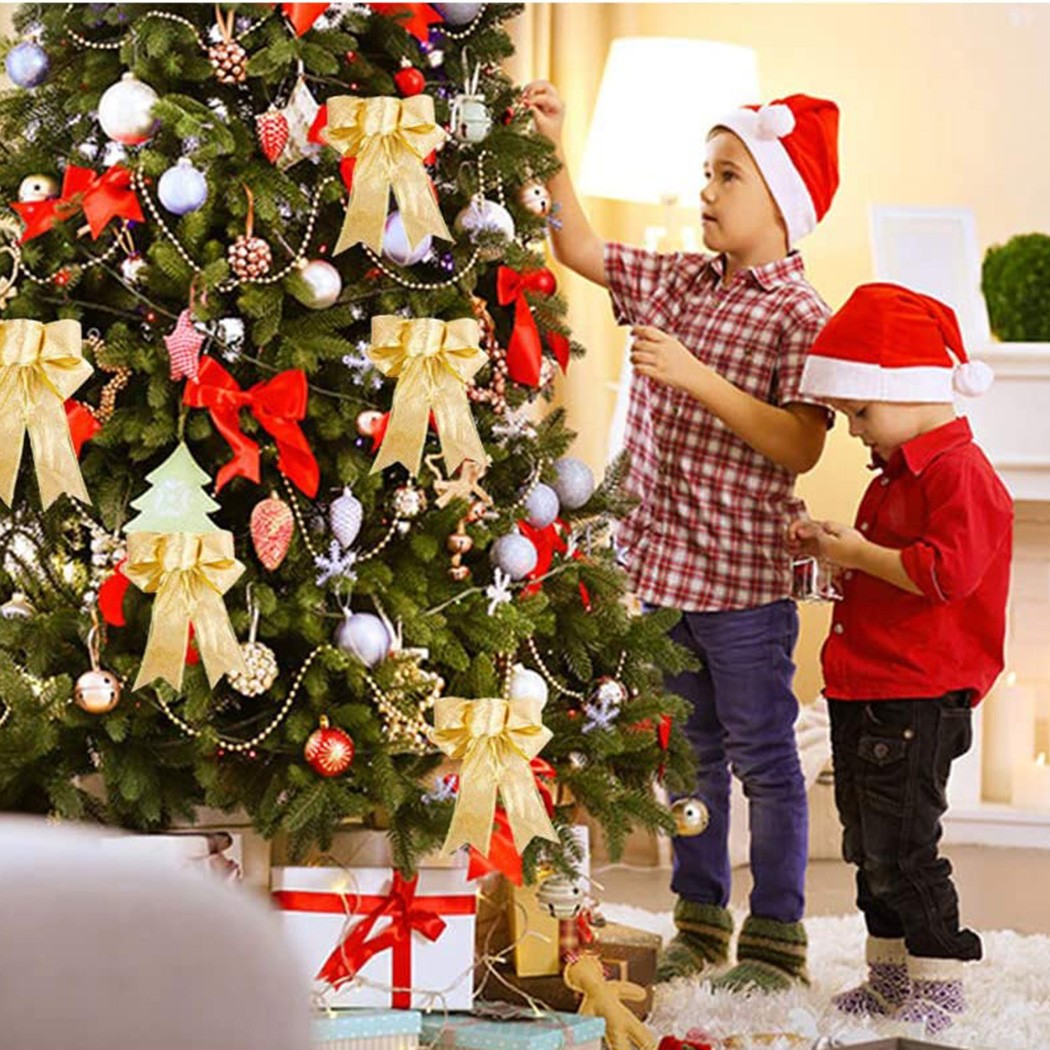 Schleifendeko Weihnachtsschleife Dekoration Weihnachtsschmuck Stoff Glitzer - Bild 22 von 40
