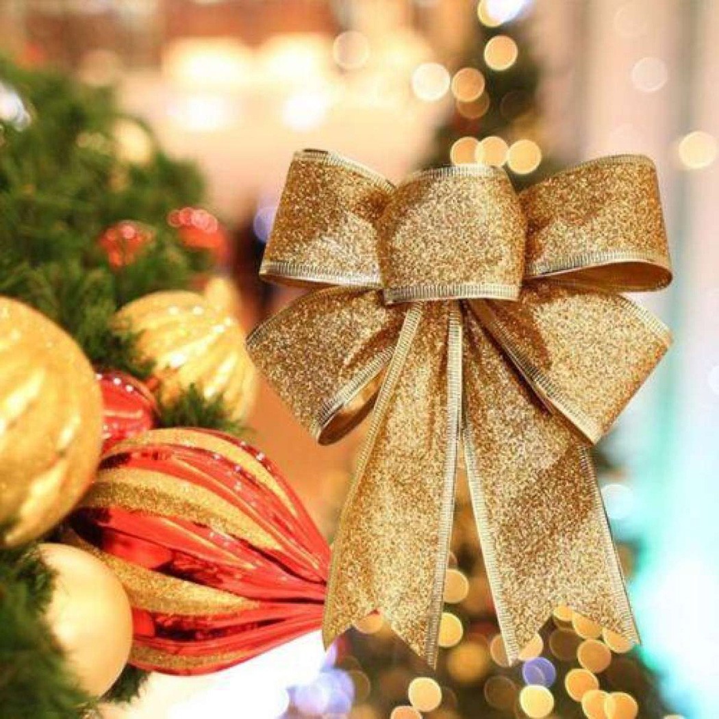Schleifendeko Weihnachtsschleife Dekoration Weihnachtsschmuck Stoff Glitzer - Bild 24 von 40