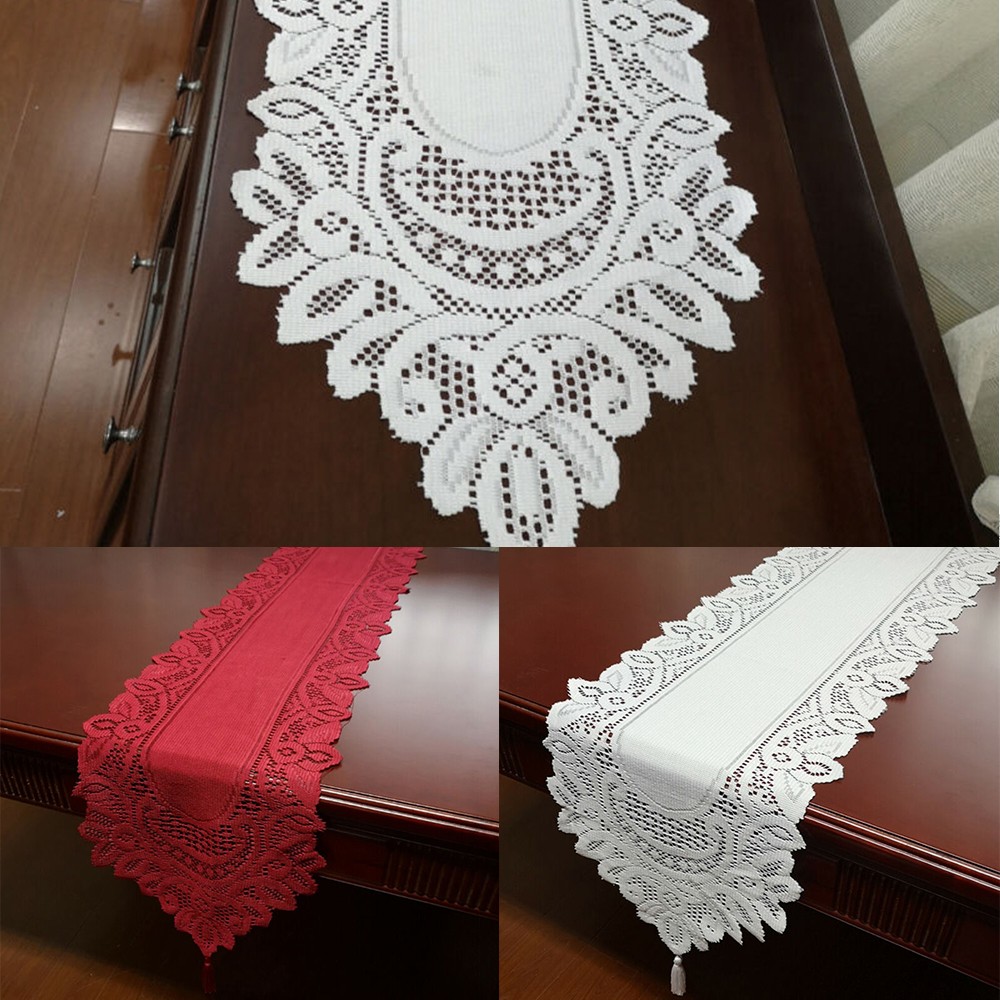 Reusable Table Runner 33x180cm Knitted Floral Table Runner Tasseled Edge Party - Picture 32 of 47