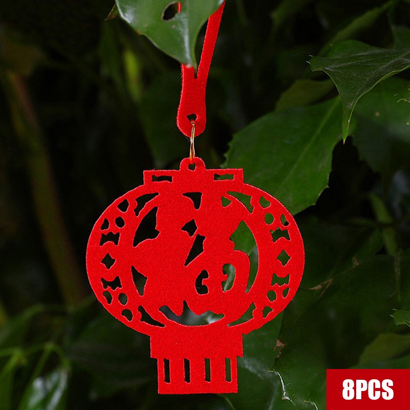 Spring Festival Collection Red Flocking Lantern Ornament Bonsai Pendant - Picture 19 of 19
