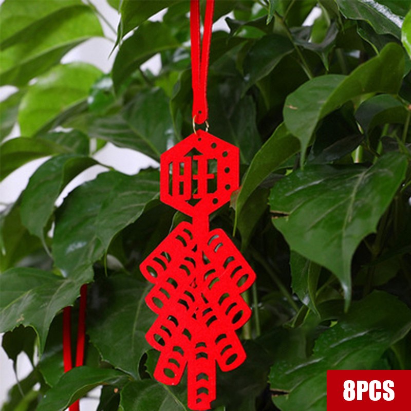 Spring Festival Collection Red Flocking Lantern Ornament Bonsai Pendant - Picture 14 of 19